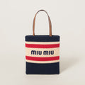 MiuMiu Women's Logo Embroidery Raffia Patchwork Cotton Thread Woven Shopping Bag Shoulder Tote Bags #76743