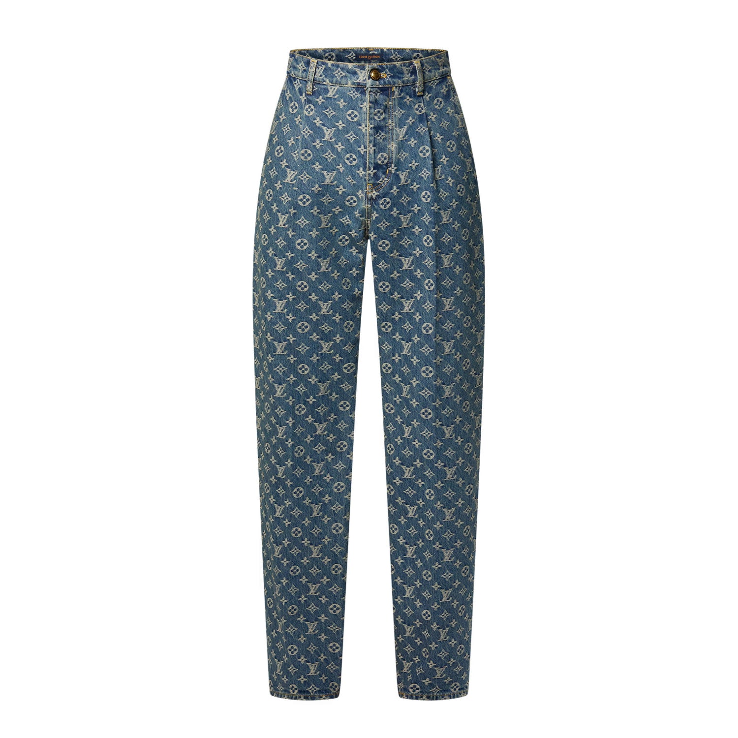 Louis Vuitton Men's Spring and Autumn Blue Cotton Monogrammed Full Print Jeans Pants #74415