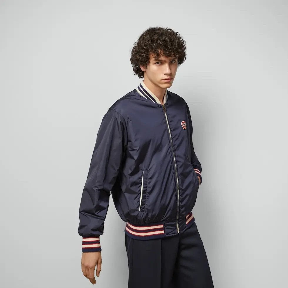 Gucci Men's Spring and Autumn Navy Reversible Round Neck Zipper Sport Long Sleeve Jacket #73214