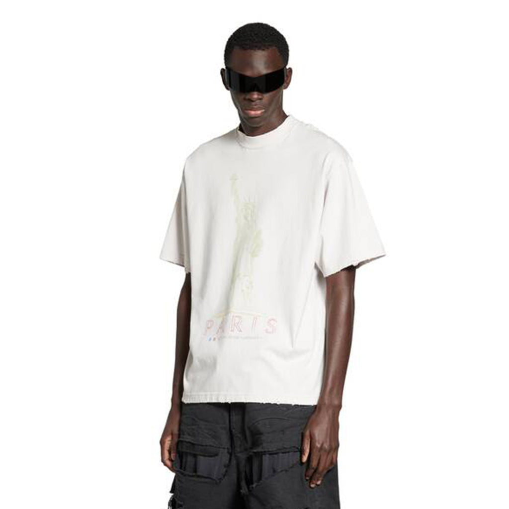 Balenciaga Men's Spring/summer Statue Of Liberty Solid Color Retro Loose Casual Plain Knitted Large Silhouette Short Sleeved T-shirt Ngvp #8352