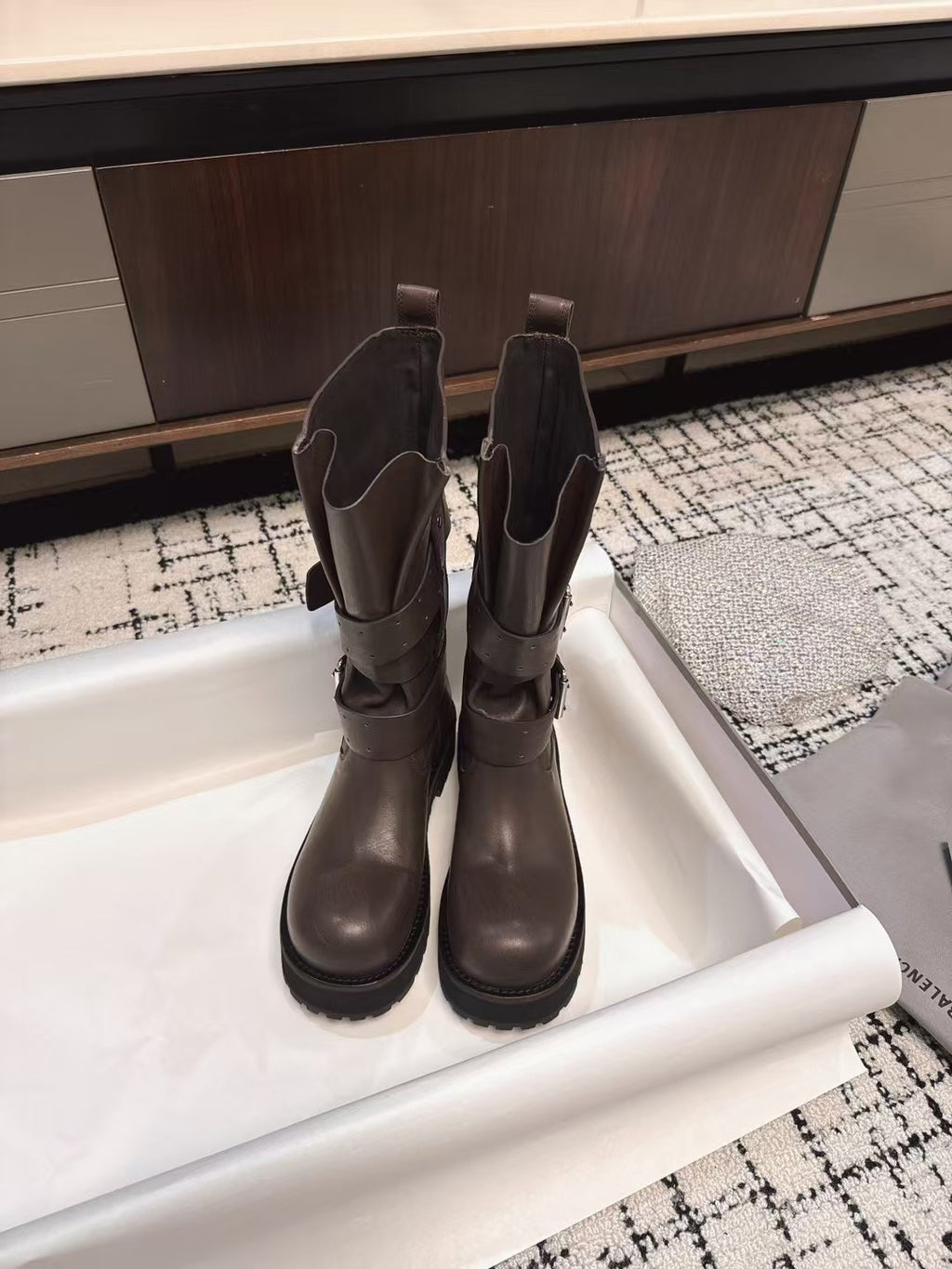 Balenciaga Women's Four Seasons Solid Color Grained Cowhide Tall Martin Boots Shoes #76425