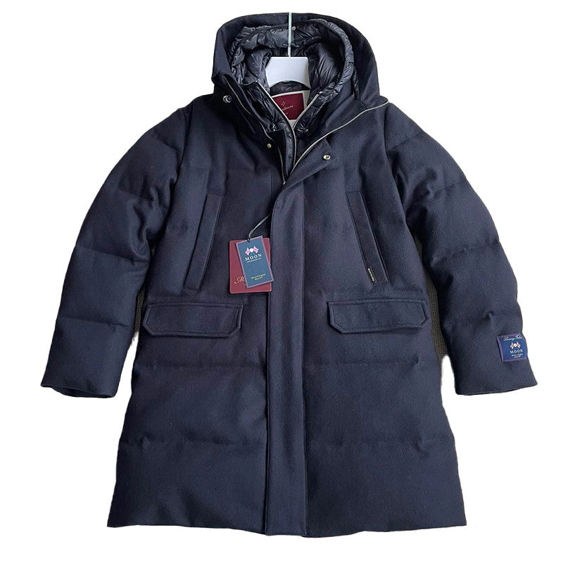 Montecore Men's Autumn And Winter Coat Casual Hooded  Zipper Stand Up Collar Wool Fabric Long Style Puffer Down Jacket Ngvp #7454
