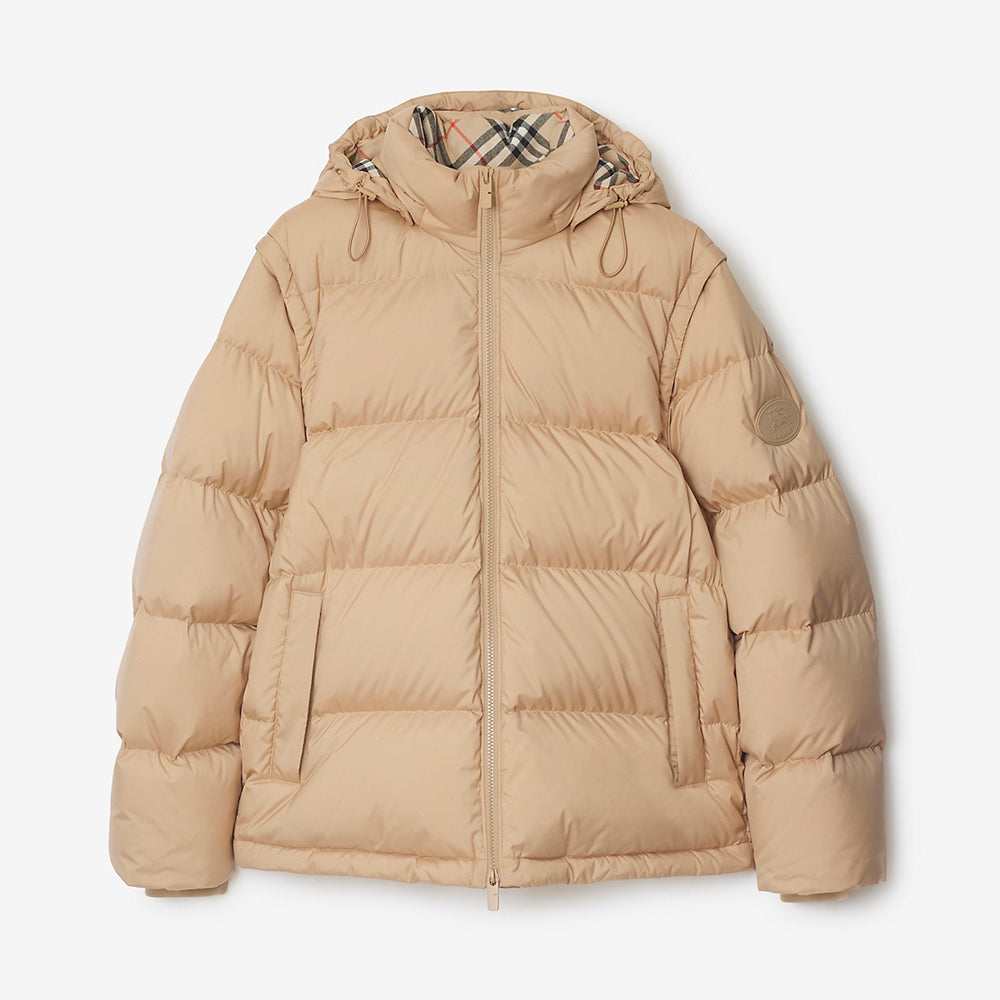 Burberry Detachable Sleeve Puffer Jacket in Flax Men's Nylon #335005