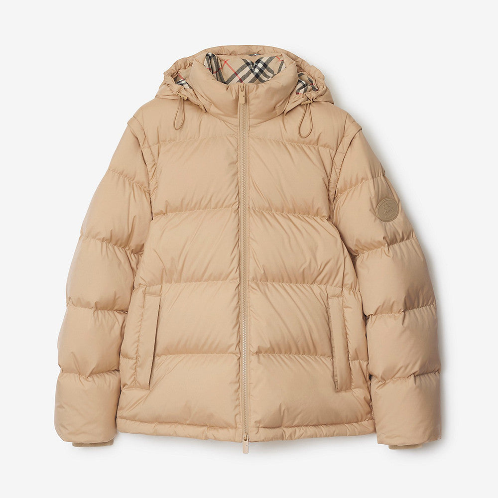 Burberry Detachable Sleeve Puffer Jacket in Flax Men's Nylon #335005