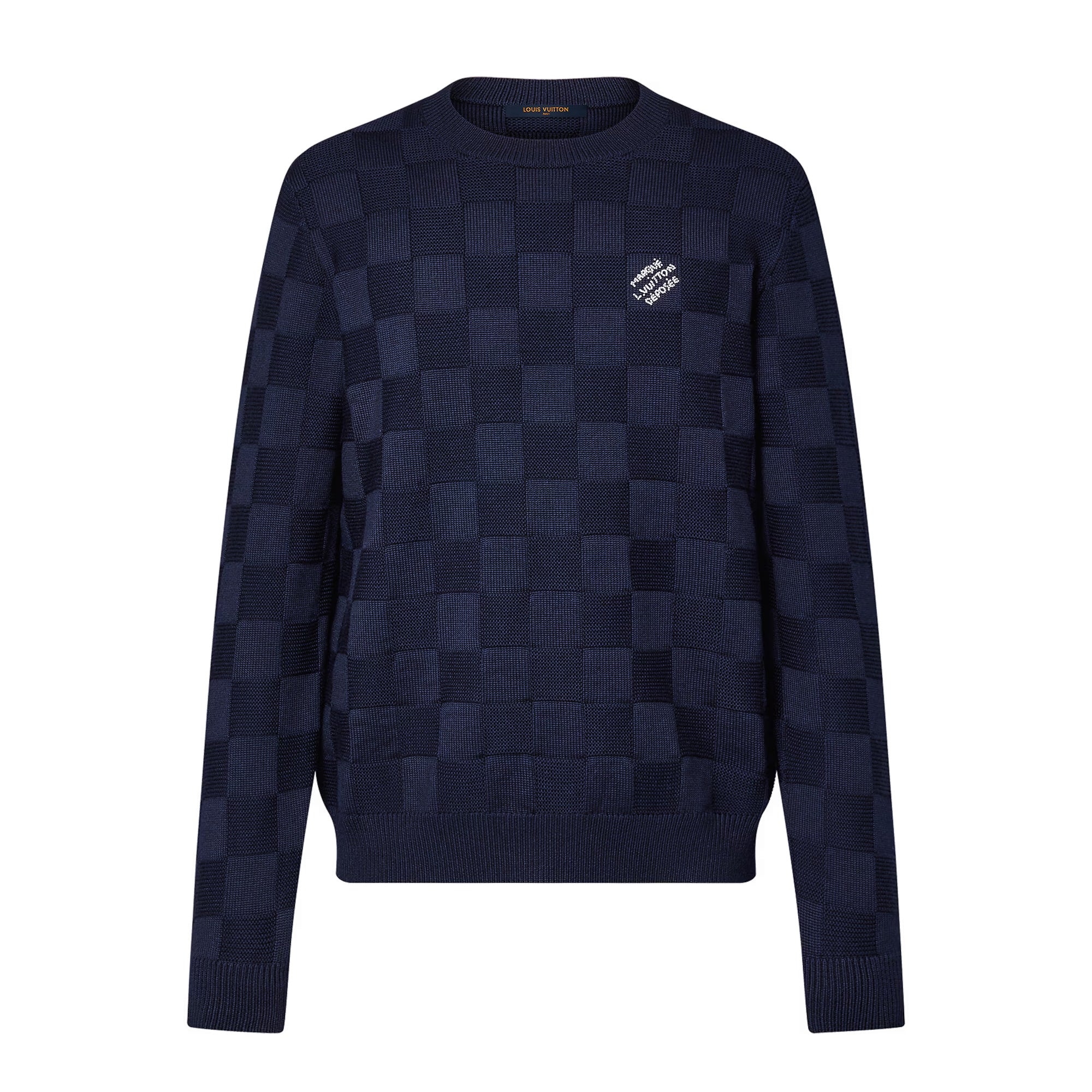 Louis Vuitton Men's Spring and Autumn Solid Color Check Printed Wool Round Neck Long Sleeve Knitted Sweater #74211