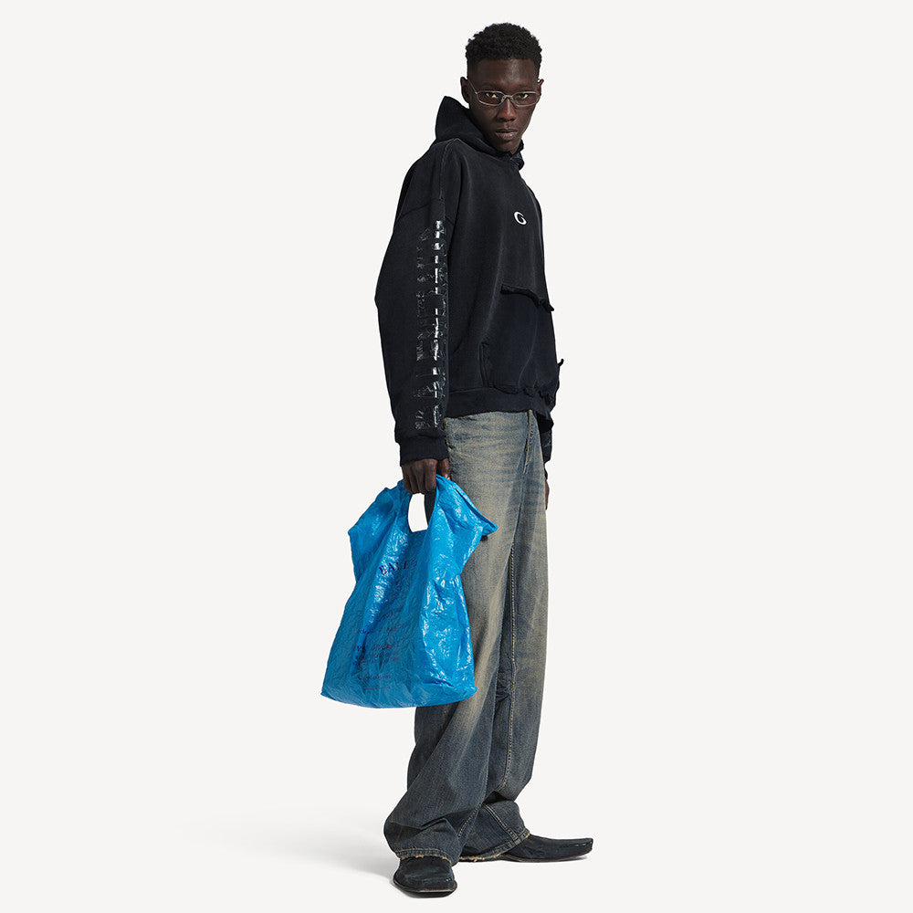 Balenciaga Top-quality version Men's Transparent Tape Ripped Pocket Hoodie in Faded Black White #376442