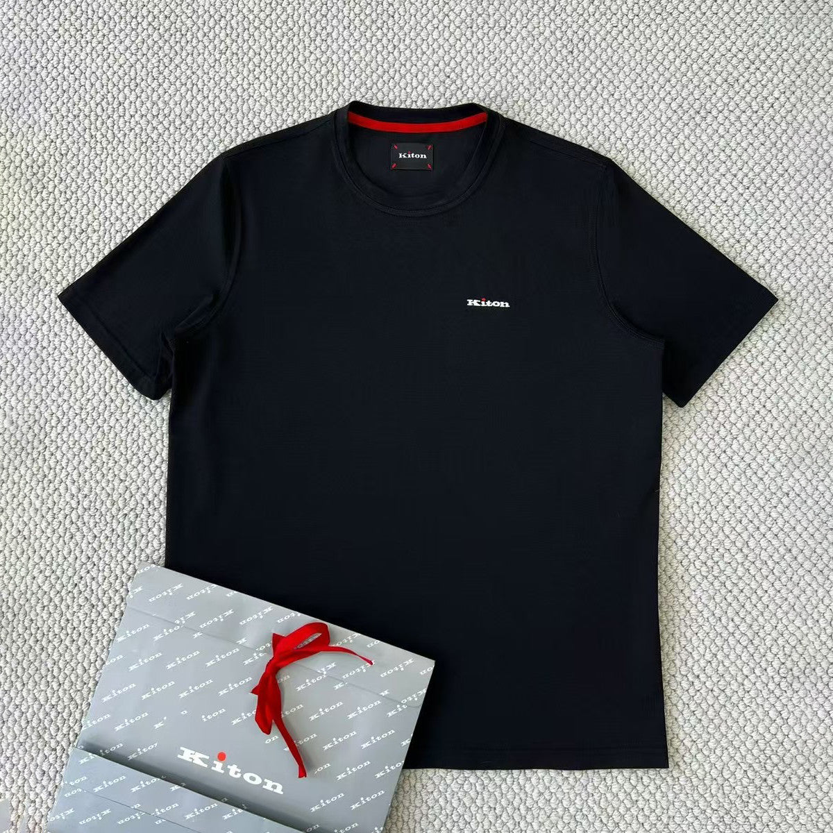 Kiton Men's Summer Solid Color Embroidered Letter Print Round Neck Short Sleeve T-Shirt #75729