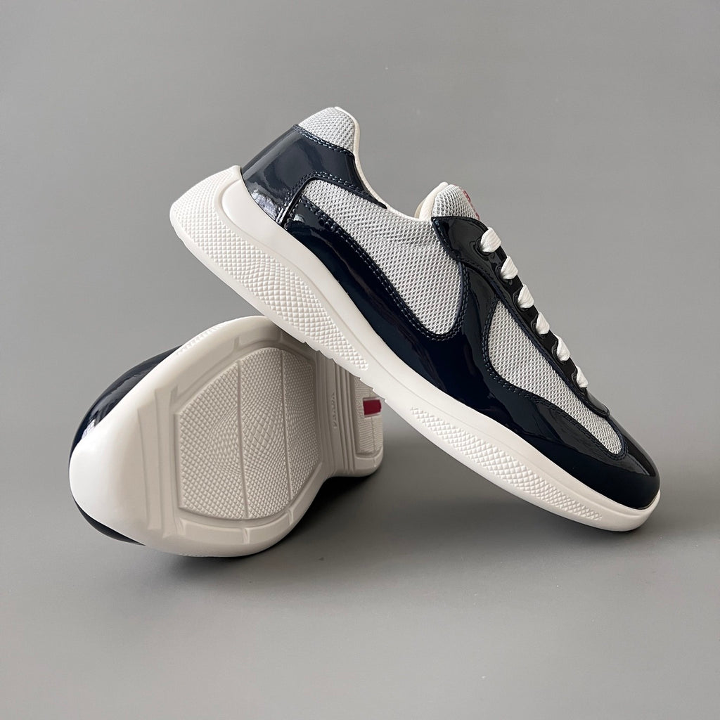 PRADA Black silver Patent Leather And Technical Fabric Prada America s Cup Sneakers #334570
