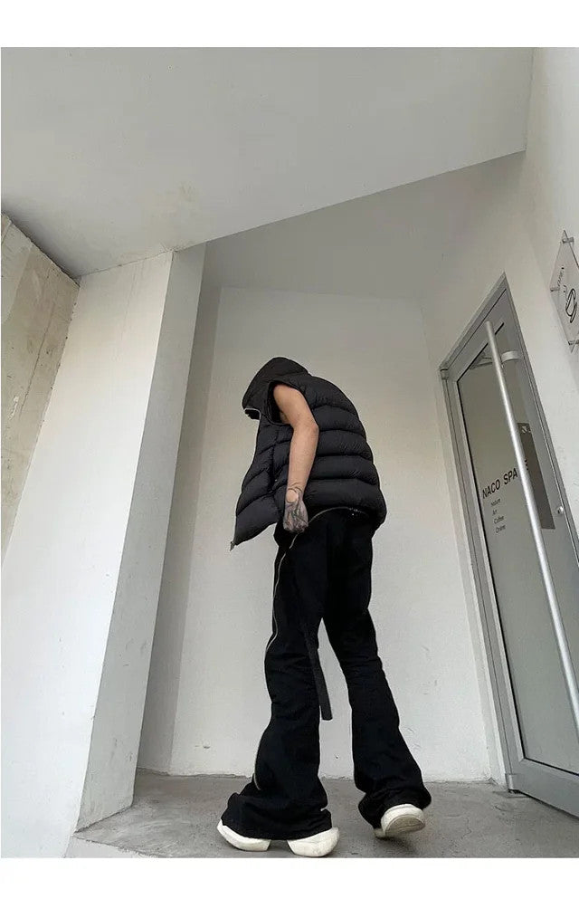 Rick Owens Men's Fall/Winter Dark Style Casual Solid-Color Full-Zip Hooded Quilted Down Vest Ngvp #2521