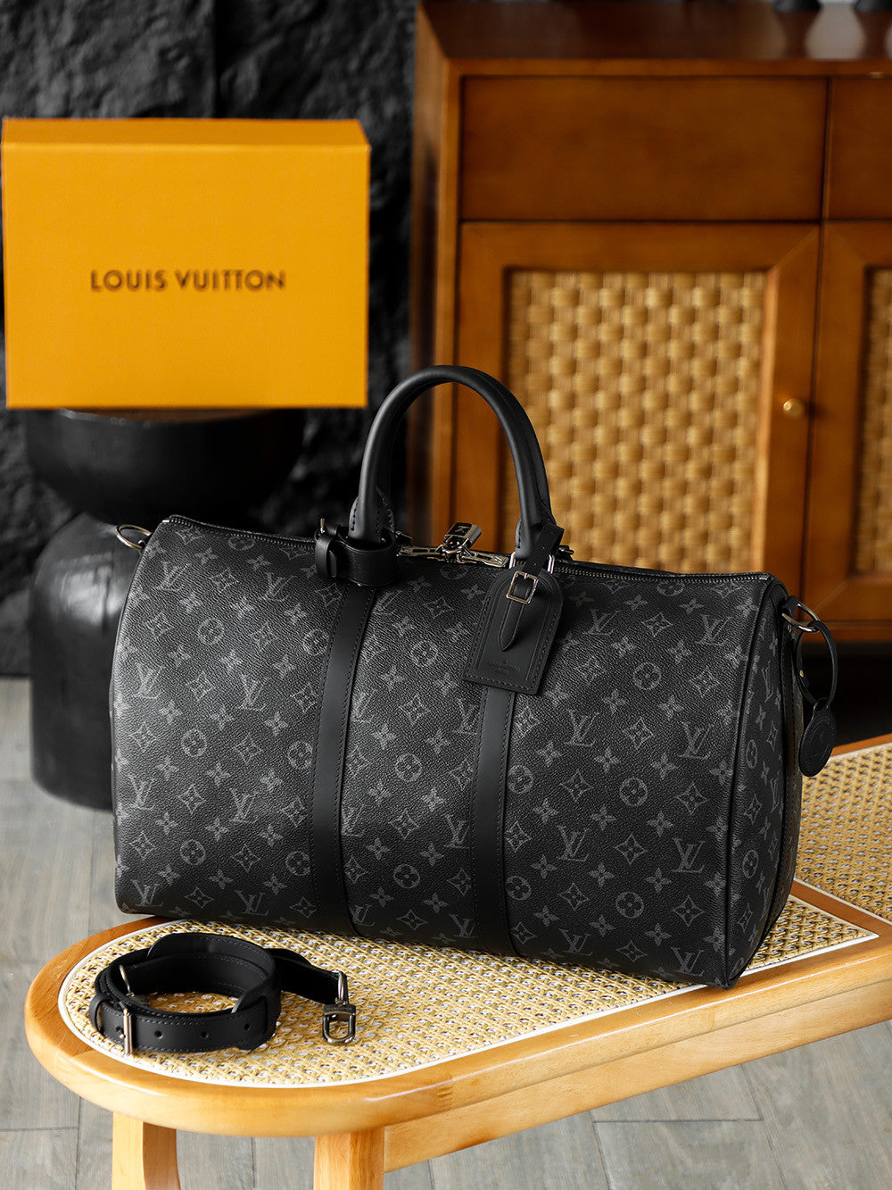 LOUIS VUITTON Keepall Bandoulière 45 Monogram Eclipse Travel M40569 #335964