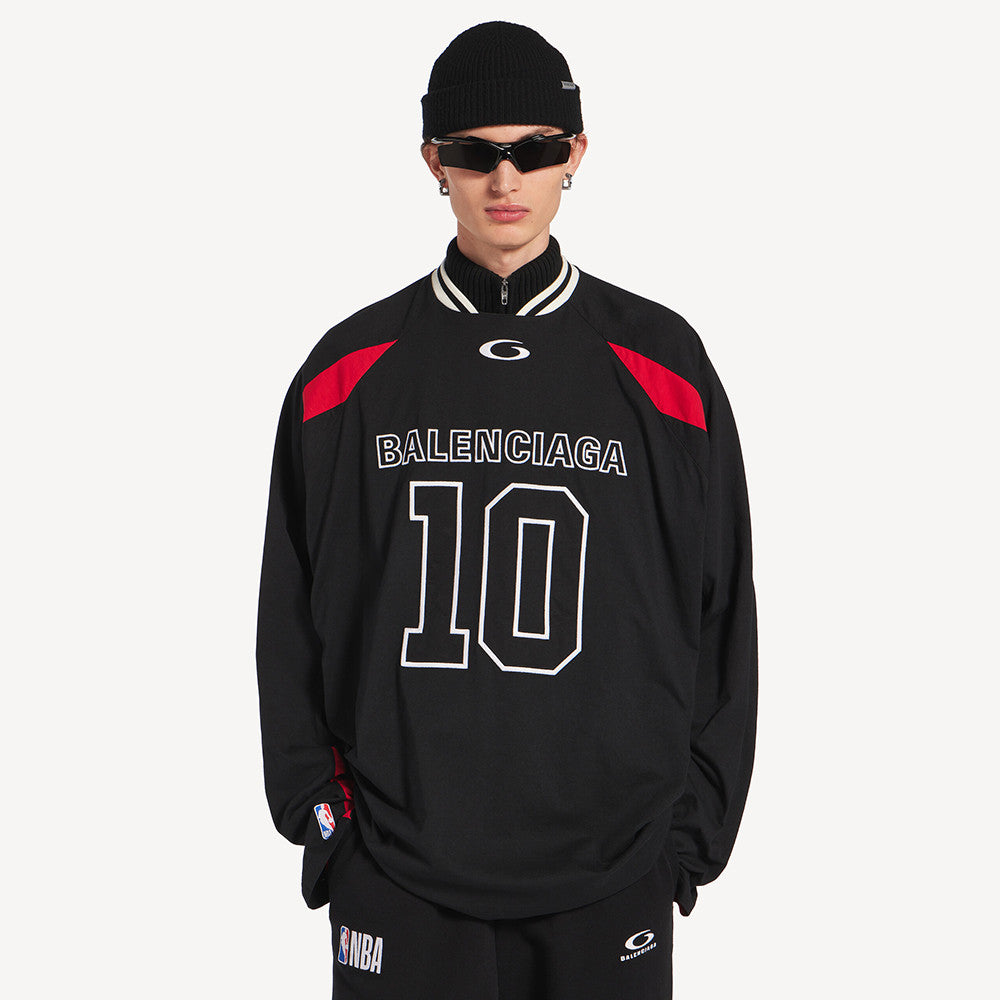 Balenciaga Men's Balenciaga NBA Collaboration Oversized Long Sleeve T-shirt in Black Multicolor #377156