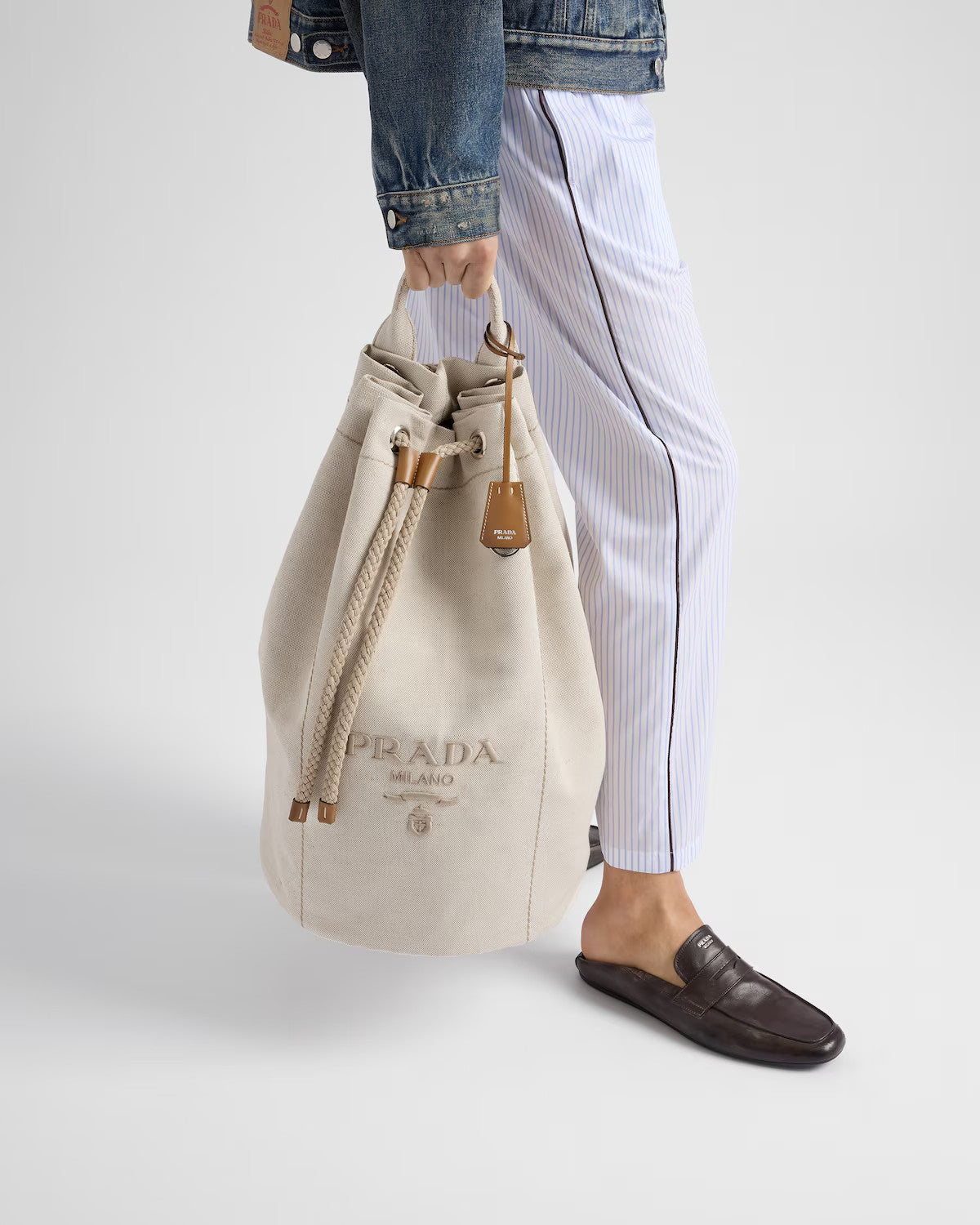 Prada Linen-blend Canvas Drawstring Travel Bag For Men Autumn/winter Fashion Trend Large Capacity Stylish Backpack Bags  2VY011_2CYA_F0216_V_OOO #81994A