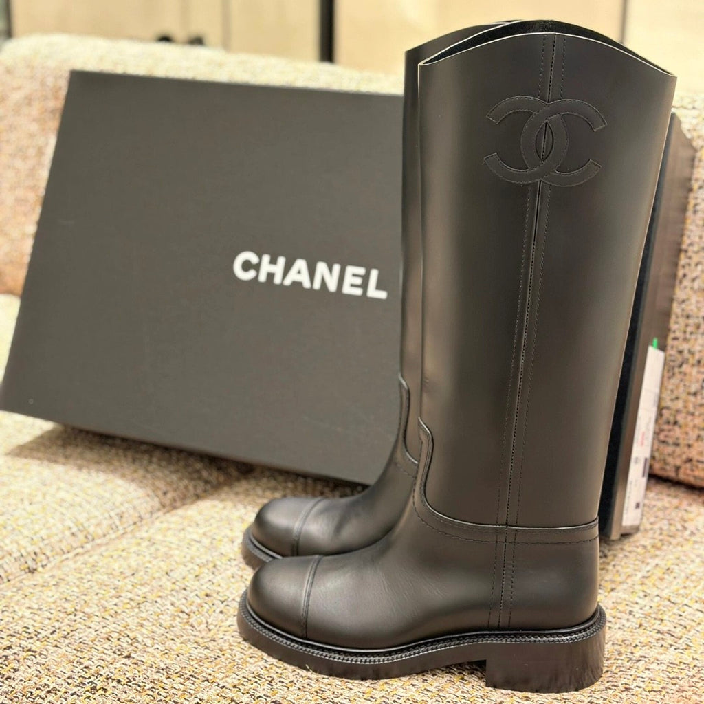 Chanel Women's Autumn/winter Classic Fashion Solid Color Leather Round Toe Long Boots High Boots Shoes #78373