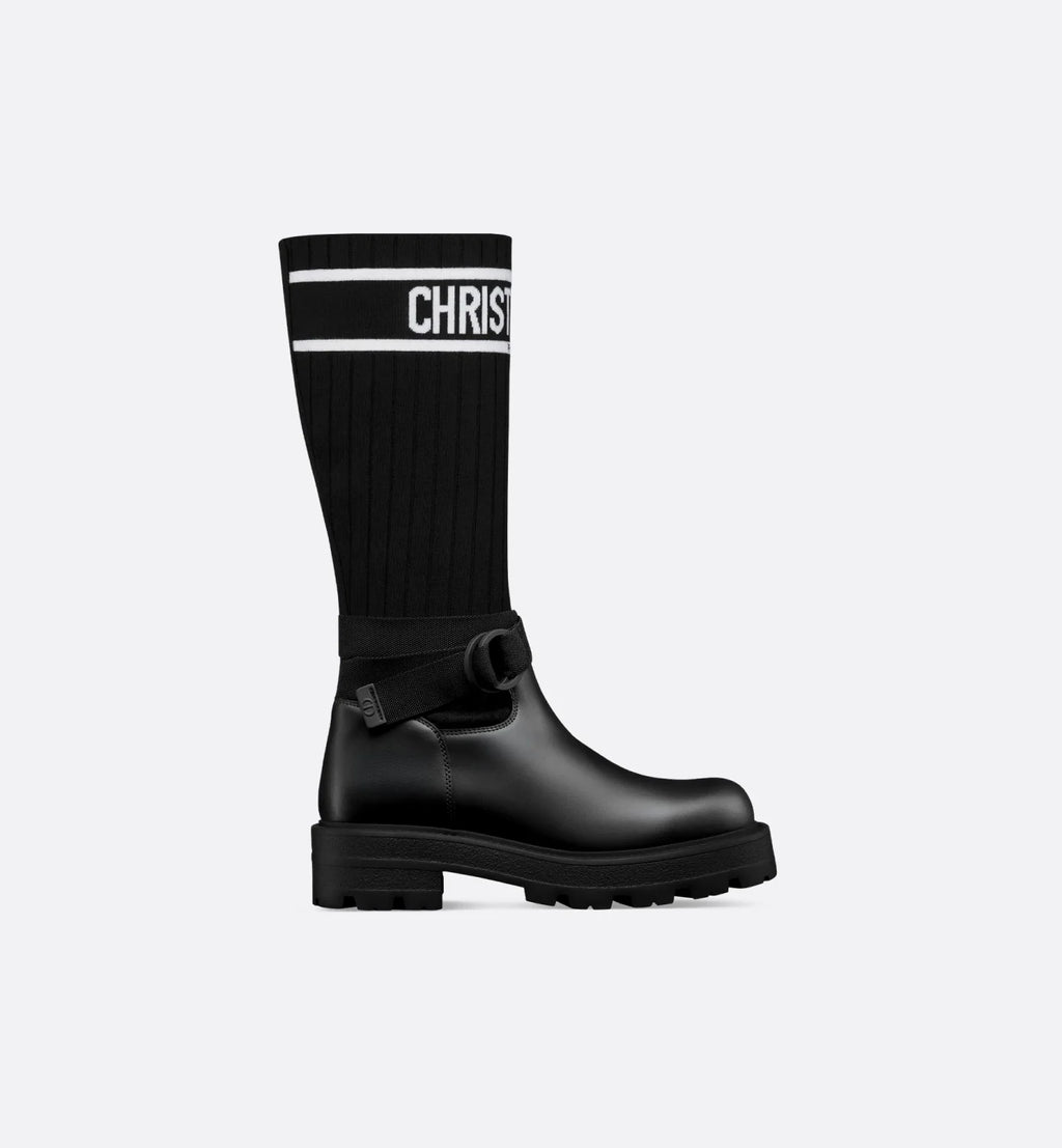 Dior Women's D-Major Ankle Boots Black Calf Leather With Black And White Technical Jersey #332813