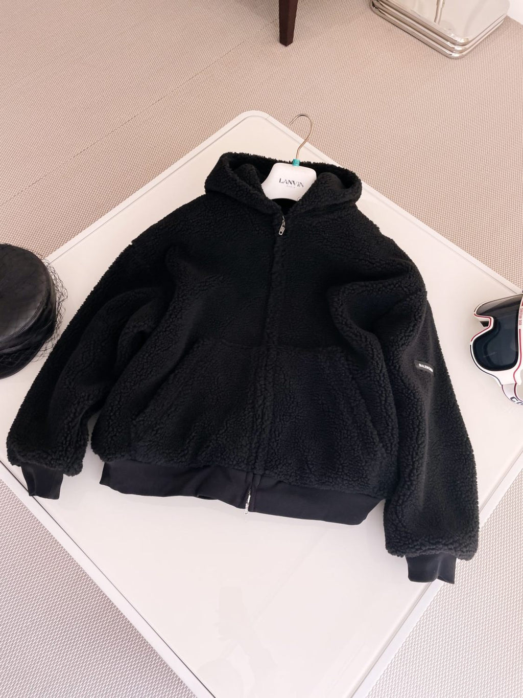 Balenciaga Men's and Women's Fall/Winter Solid Color Hooded Pellet Fleece Zipper Long Sleeve Jacket #74895