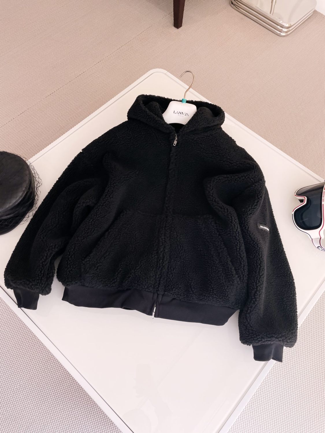 Balenciaga Men's and Women's Fall/Winter Solid Color Hooded Pellet Fleece Zipper Long Sleeve Jacket #74895