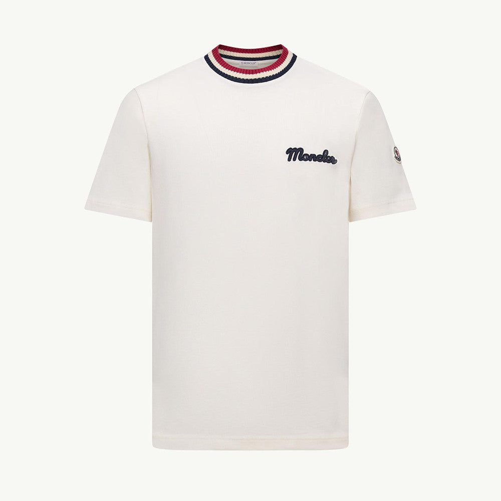 Moncler Burgundy Embroidered Logo Cotton T-Shirt Polos T-shirts #375498