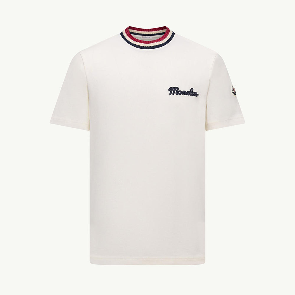 Moncler Burgundy Embroidered Logo Cotton T-Shirt Polos T-shirts #375498