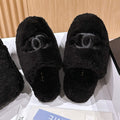 Chanel Winter Fashion Casual Round-Toe Thick-Sole Plush Home Slippers with Storage Bag Shoes #79278