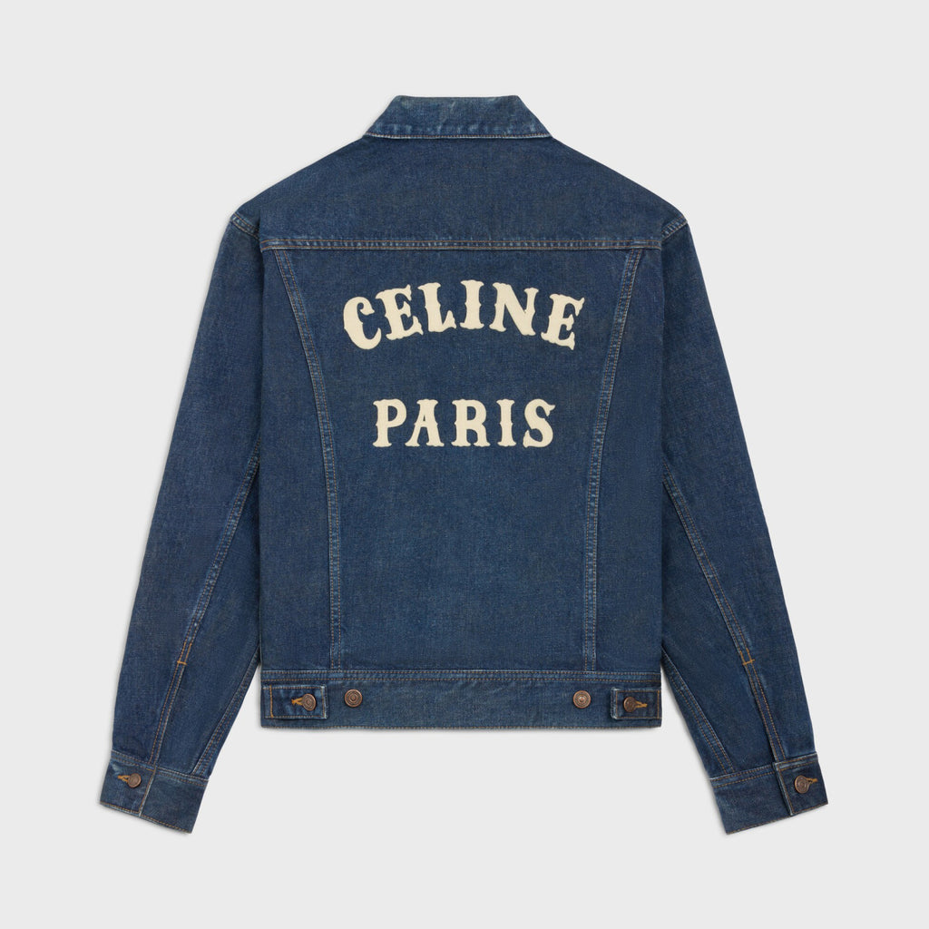 Celine ROYAL INDIGO Men's Spring/Autumn Classic Washed Color Truchker Jacket Cotton Fabric Letter Pattern Jacket #78162