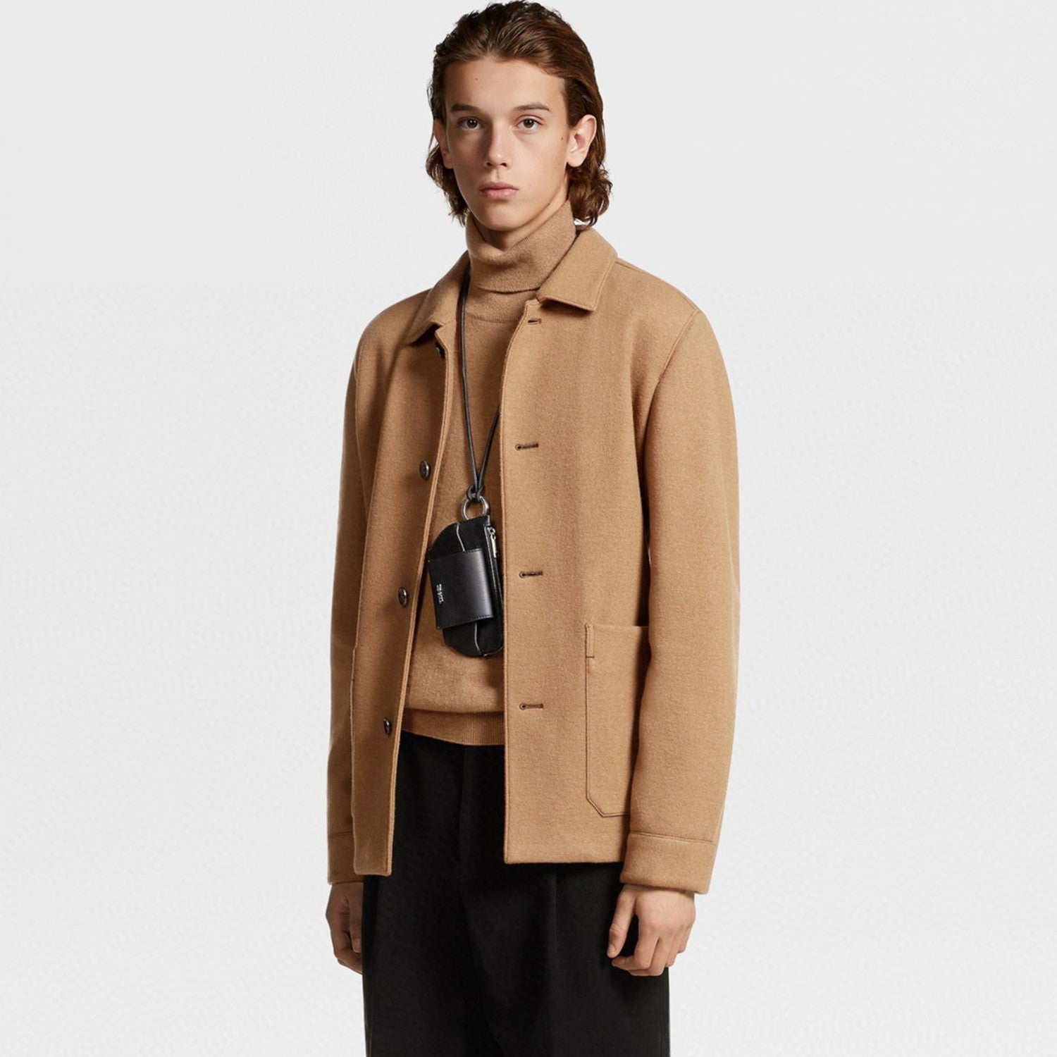 Ermenegildo Zegna Men's Spring And Fall Fashion Silhouette Handmade Double-sided Tweed Solid Color Casual Cashmere Coat Ngvp #98584