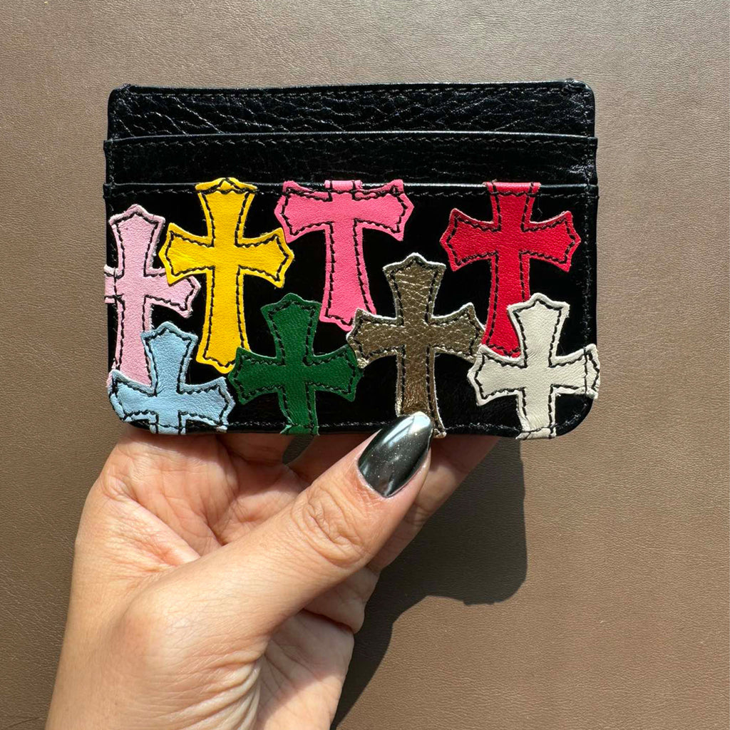 Chrome Hearts Men's Women's Colourful Cross Card Holder Purses Coin Purse Black Leather Fashion High Street Trend Personalised Wallet Bags Bag #81255