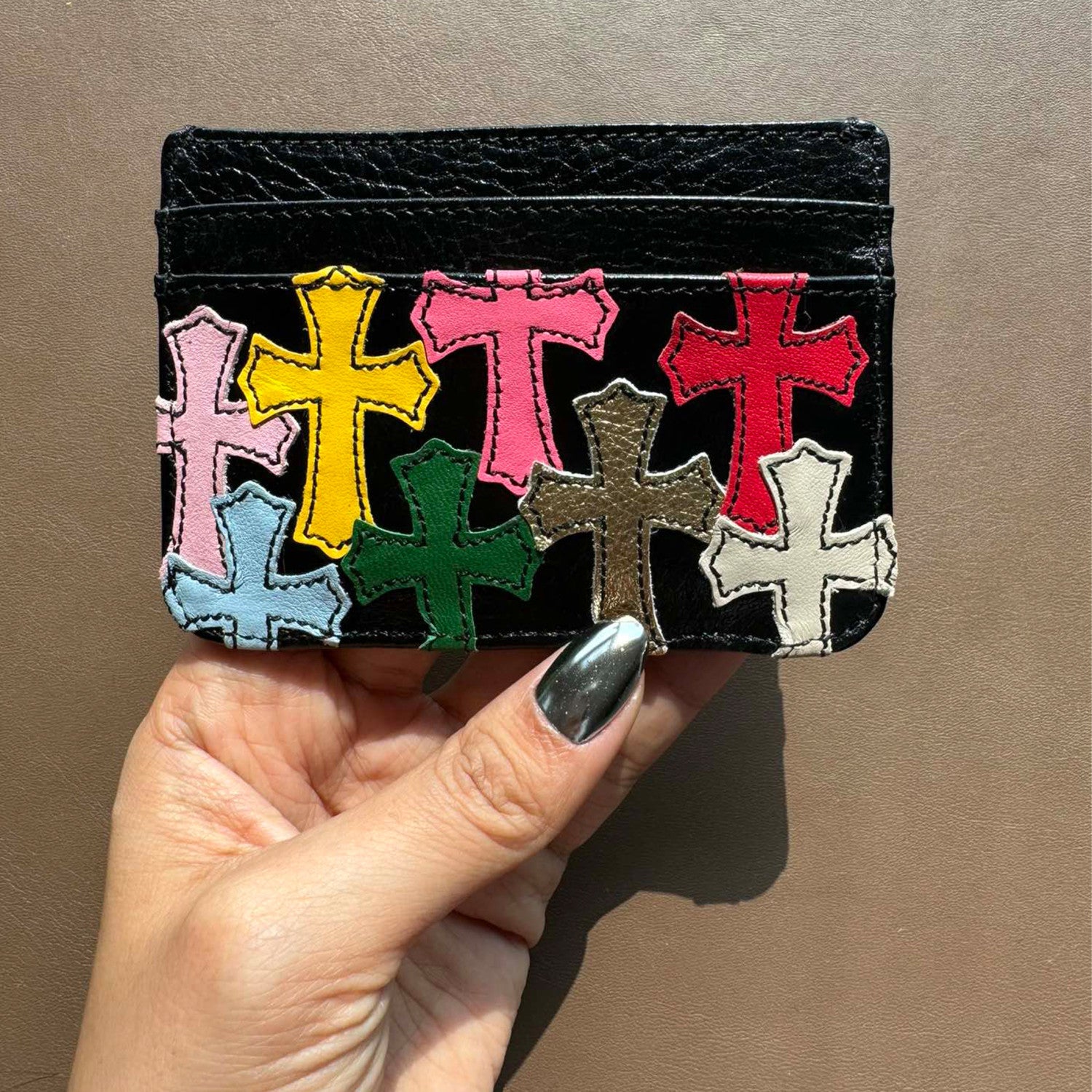 Chrome Hearts Men's Women's Colourful Cross Card Holder Purses Coin Purse Black Leather Fashion High Street Trend Personalised Wallet Bags Bag #81255