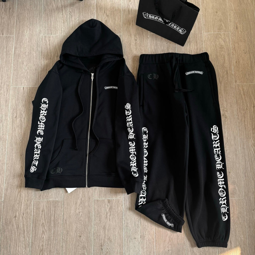 Chrome Hearts Sanskrit Letters on the Side Jacket Hooded Sweatshirt Pants #375726
