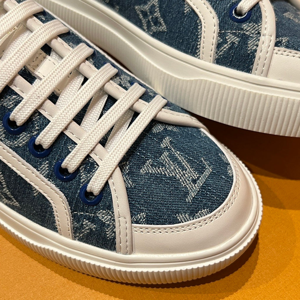 Louis Vuitton LV Lagoon Men's And Women's Solid Color Letter Print Lace-up Low-top Denim Leather Sneakers Shoes #77732