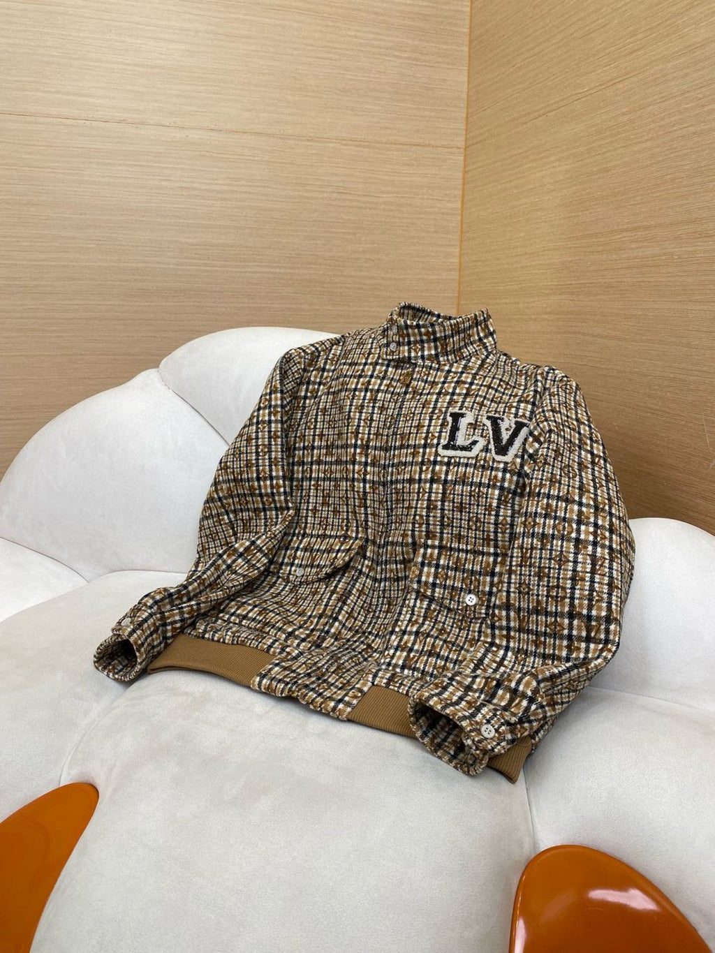 Louis Vuitton Men's Fall And Winter Embroidered Label Plaid Wool Jacquard Drawstring Zipper Long Sleeved Jacket #74488