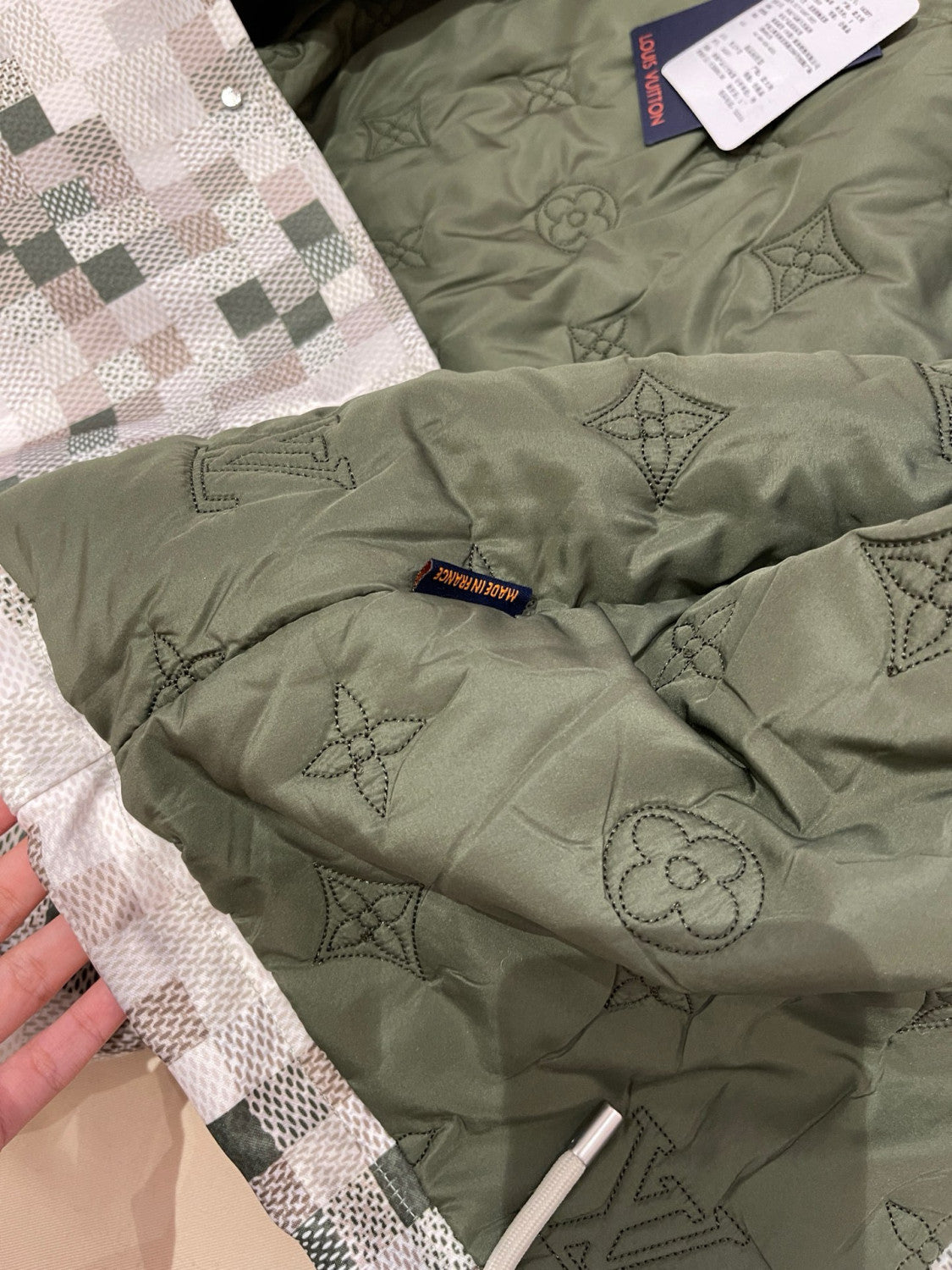 Louis Vuitton ï»?Men's Spring Graphic Coach Jacket Jacquard Drawstring Hem Long Sleeve Single Breasted Coat #71876