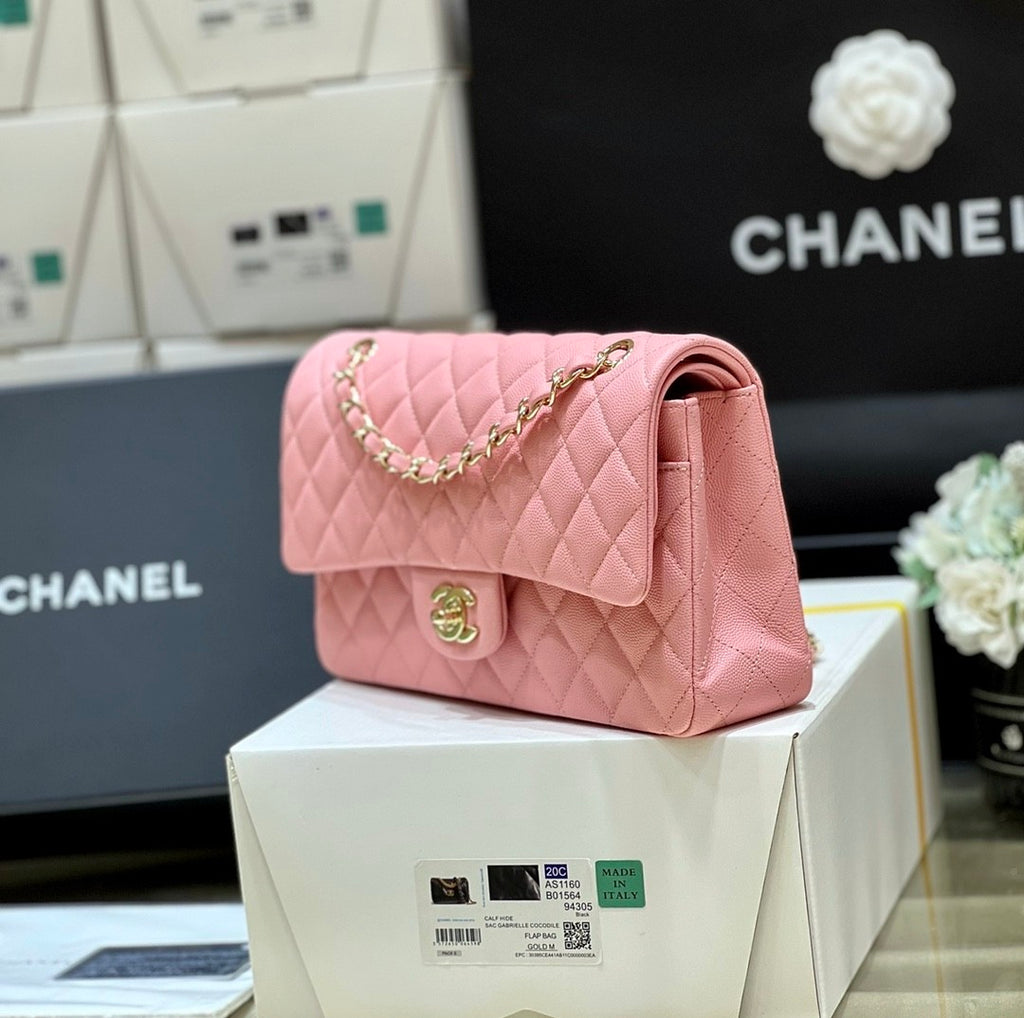 Chanel CF22 Spring/summer Women's Pink Lychee Leather Bags 24k Gold Plated Flap Classic Collection Bag #81254