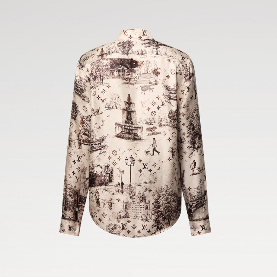 Louis Vuitton Men's Spring. Summer And Fall Logo Full Print Lapel Solid Color Long Sleeve Silk Shirt #71833