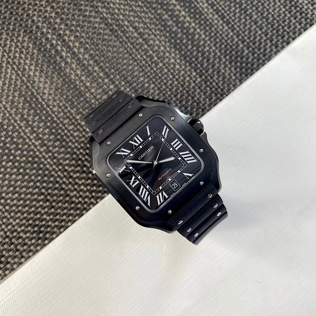 Cartier SANTOS DE CARTIER Men's Automatic Mechanical Movement 100m Water Resistant Date Display 40 mm Black Mechanical Watch #77182
