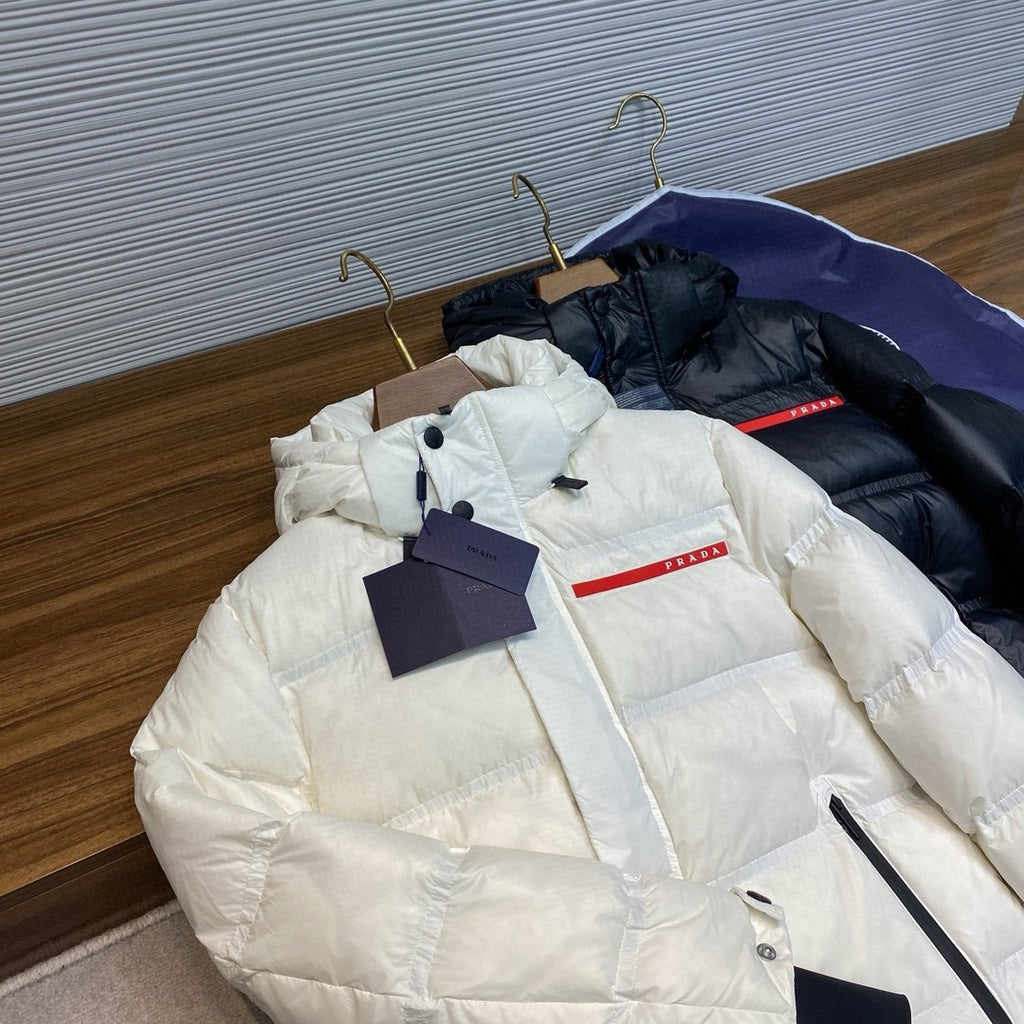 Prada Men's Autumn and Winter Solid Color Nylon Surface Waterproof Hooded Ski Zipper Long Sleeve Puffer Down Jacket #74441