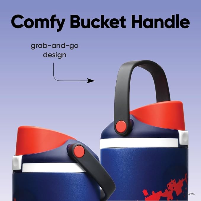 Owala Spider-Man FreeSip Sway Insulated Stainless Steel Water Bottle with Two-Way Spout. Built-in Straw and Bucket Handle. Suitable for School and Sports. 30 oz (approx. 850.5 g). BPA-Free. Leak-Proof. Swing