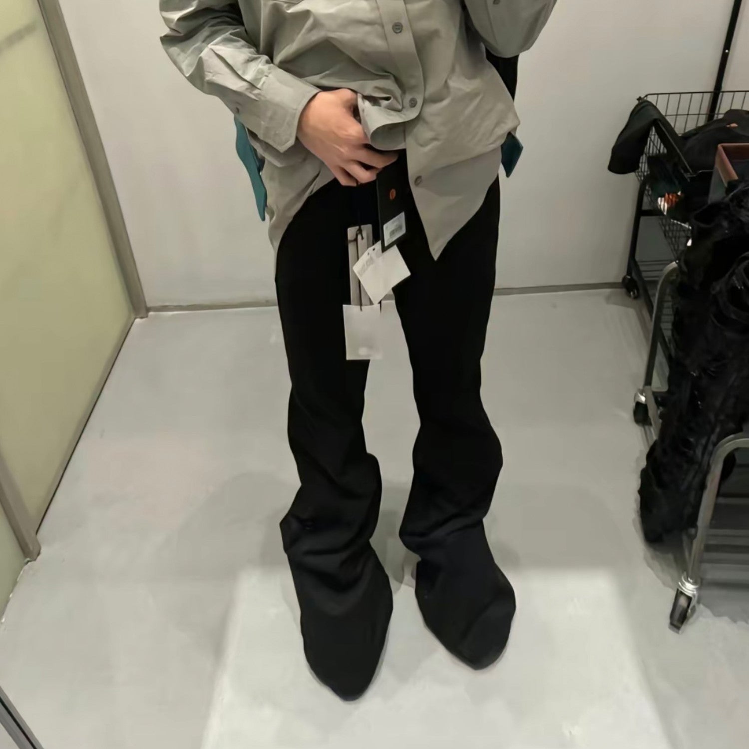 Rick Owens Men's High-street Solid Colour High-waisted Micro-large Denim Trousers Twill Cotton Spring And Autumn Versatile God Pants Ngvp #9827