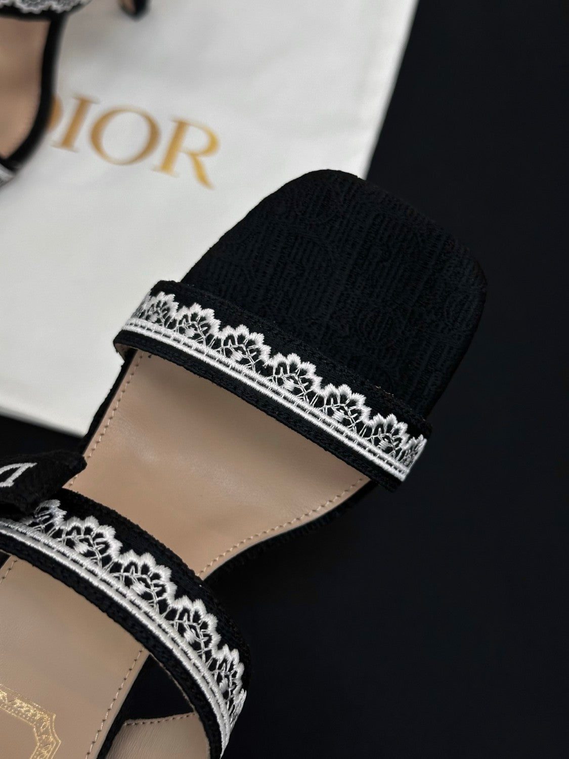 Dior Embroidered Monogram Lace Strap High Heels 10CM#380072