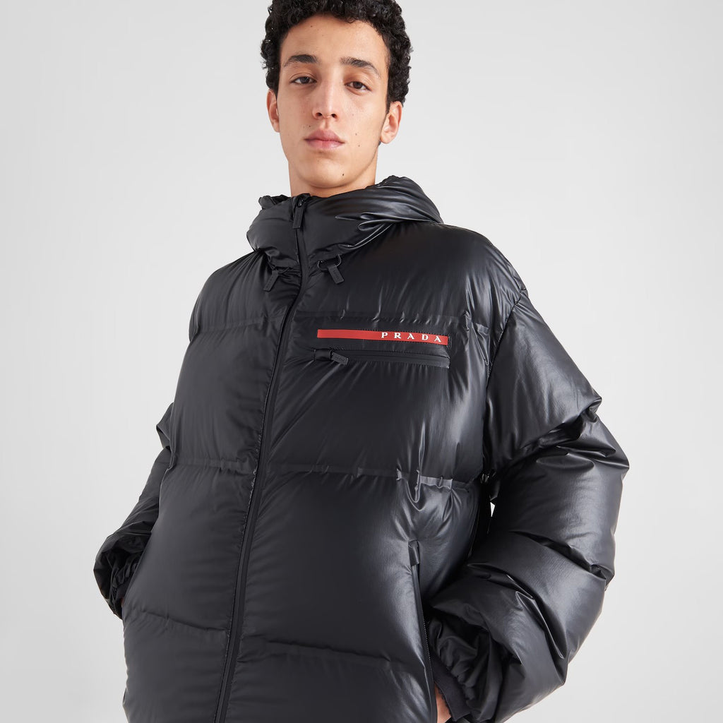 Prada Light Nylon Hooded Puffer Jacket Zip Down Coat #96333