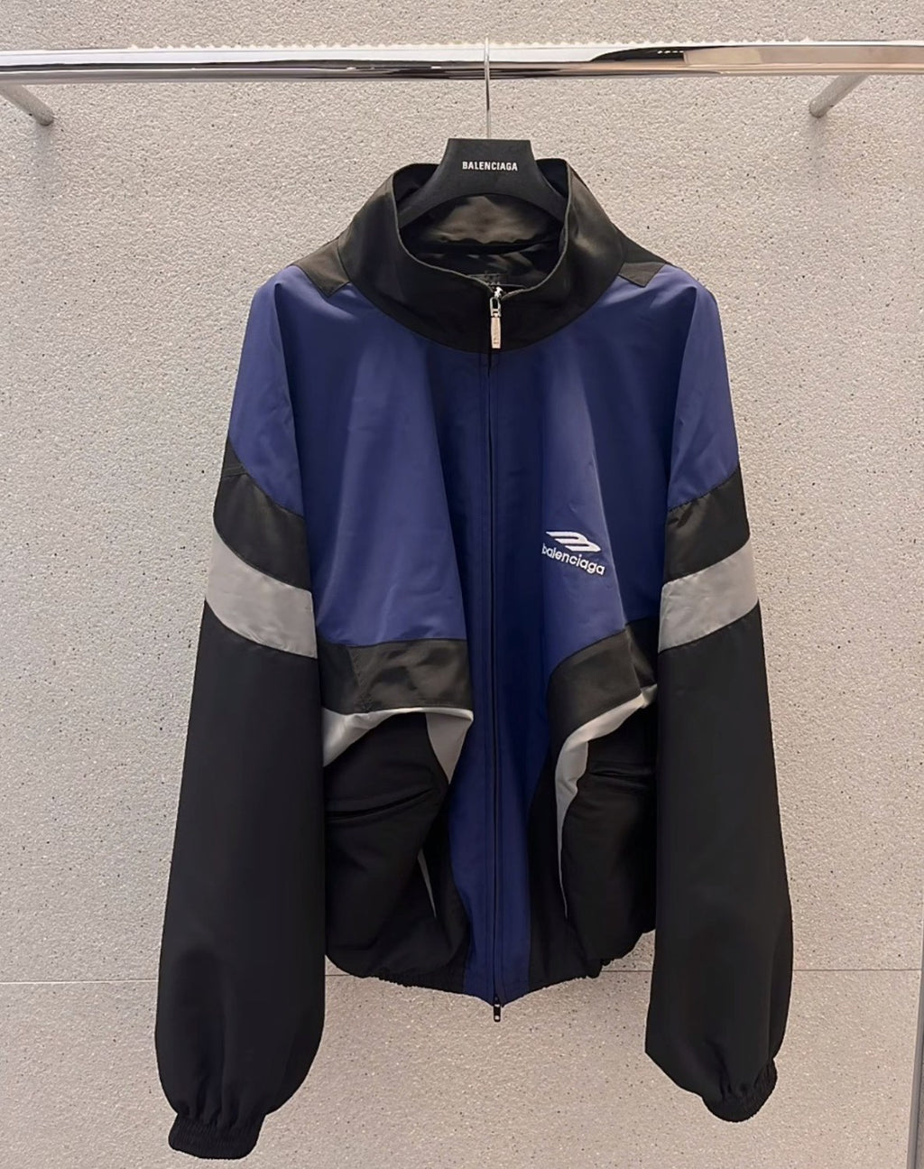 3B Sports Icon Off Shoulder Balenciaga Men's and Women's Autumn and Winter Letter Logo Print Splicing Zip Loose Fit Long Sleeve Jacket #72595
