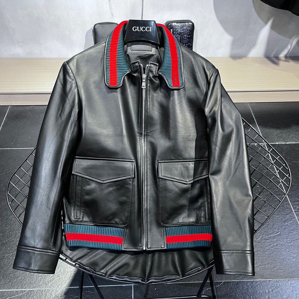 Gucci Leather Zip Jacket Coat #96132