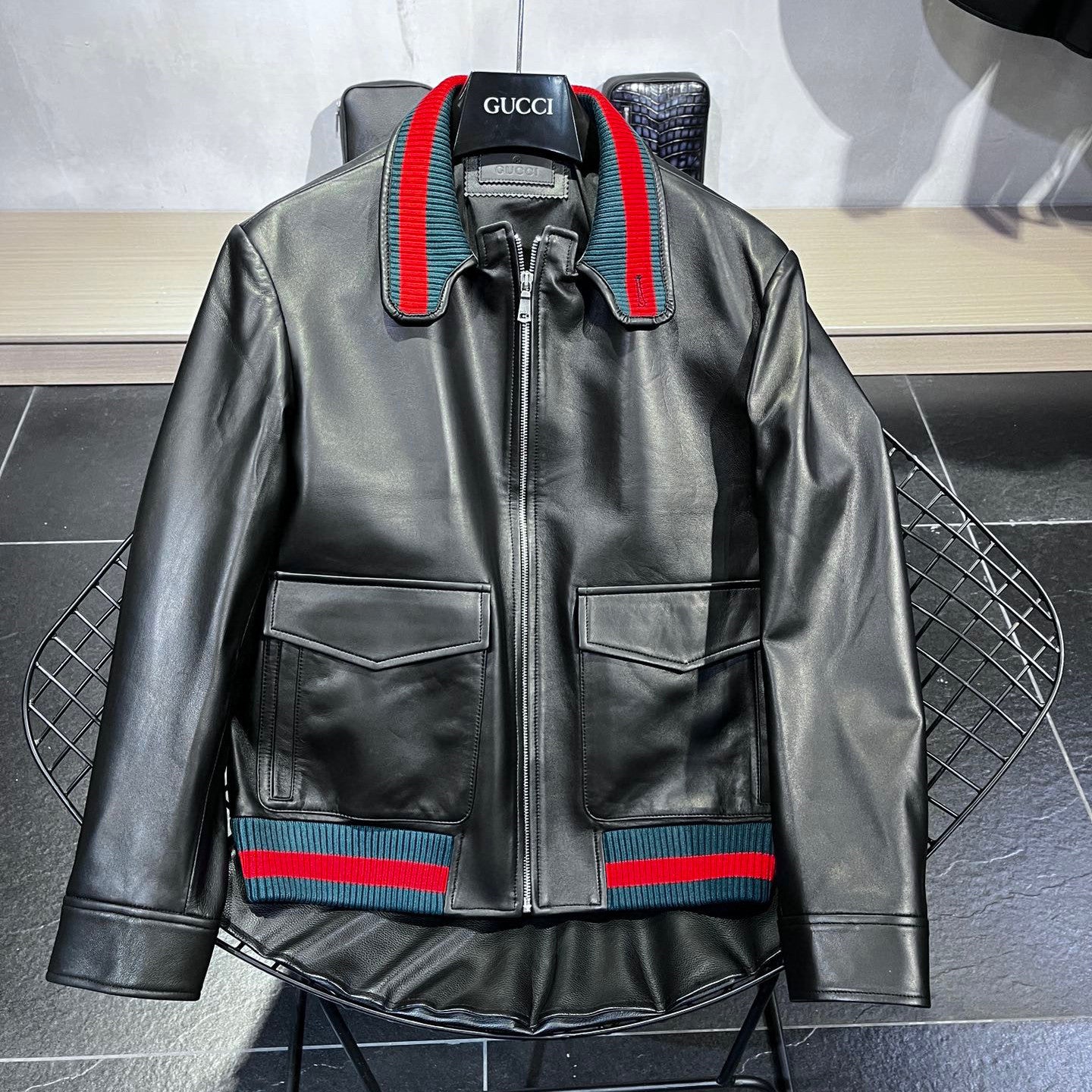 Gucci Leather Zip Jacket Coat #96132