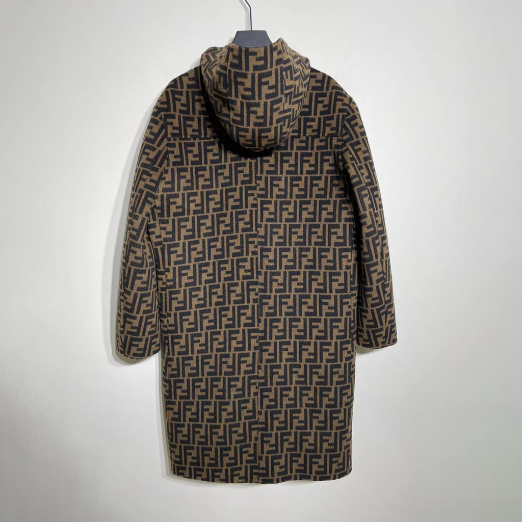 FENDI Woolen Double-Sided Hooded Full-Printed Coat Jacket  #3715