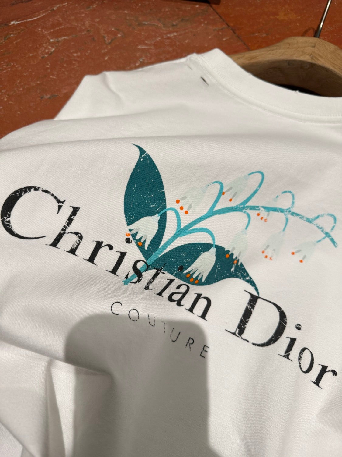 Dior Men's Summer Solid Color Floral Pattern Letter Print Round Neck Cotton Short Sleeve T-Shirt #76737