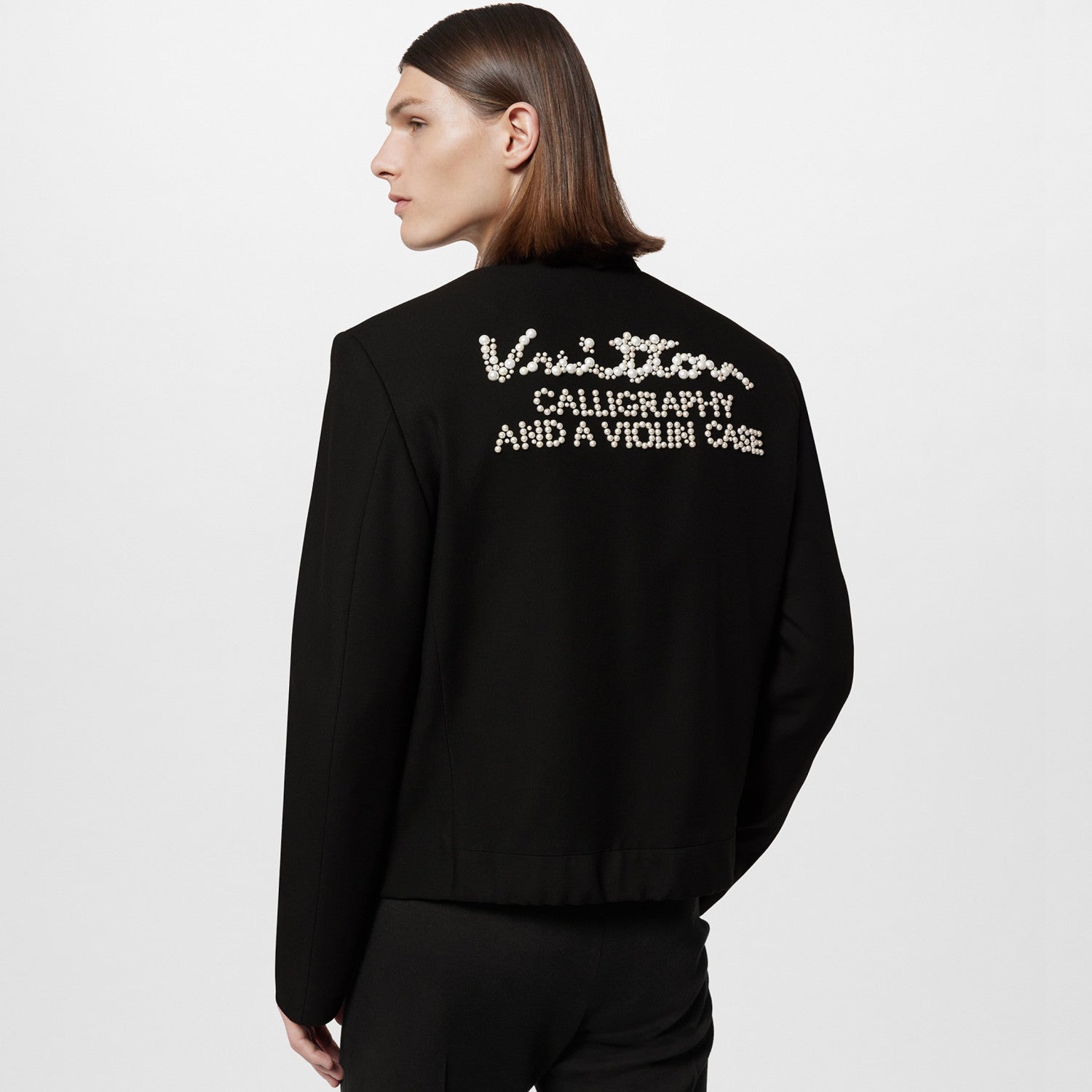 Louis Vuitton Men's Spring/Autumn Black Logo Letter Beaded Wool Long Sleeve Jacket #98171