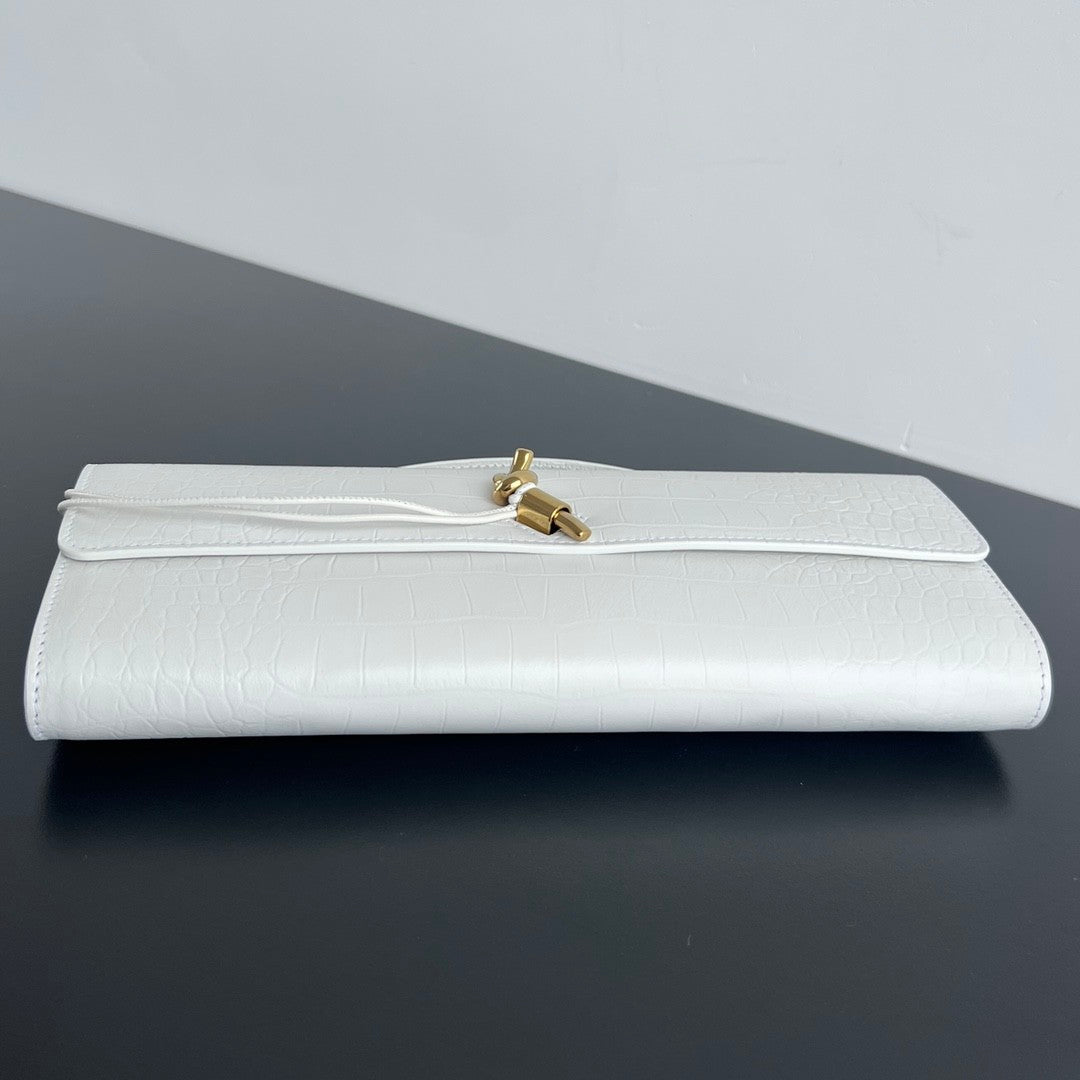 Bottega Veneta Andiamo Women's Solid Color Crocodile Leather Clutch Bag With Metal Clip Closure Bags #75797