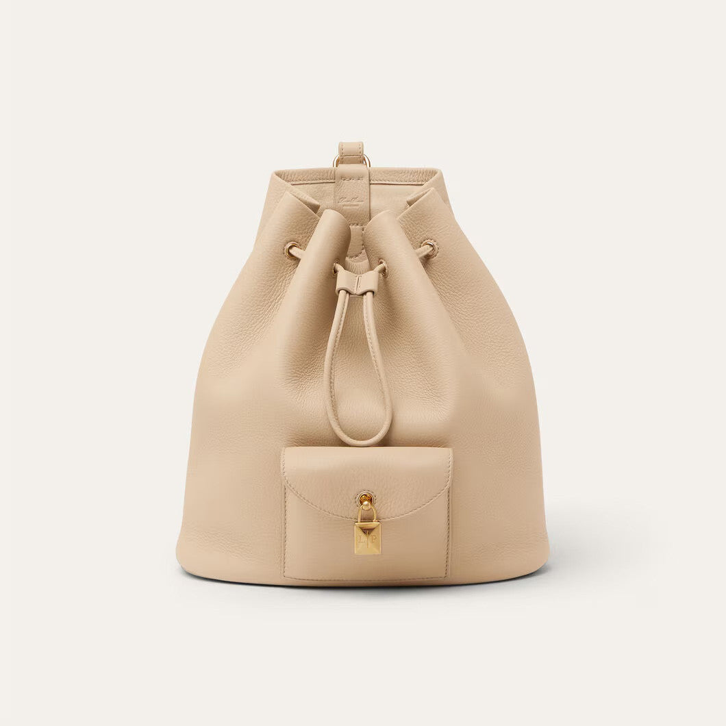 Loro Piana Extra Women's Fashion Classic Solid Color Drawstring Leather Bucket Tote Bag Bags FAP1404 #78861