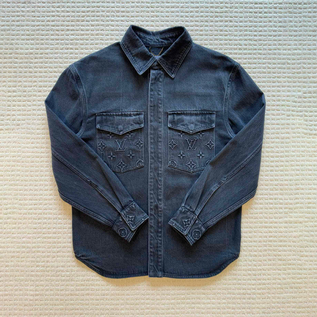 Louis Vuitton Men's Spring/autumn Fashion Casual Lapel Single Breasted Embossed Washed Denim Jacket #78387