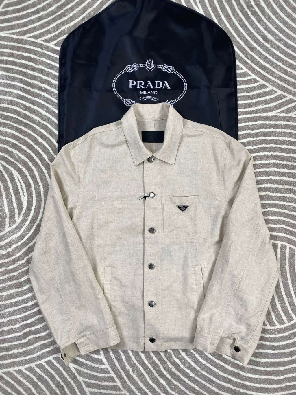 Prada Men's Spring And Fall Beige Lapel Single Breasted Long Sleeved Shirt Jacket #72511