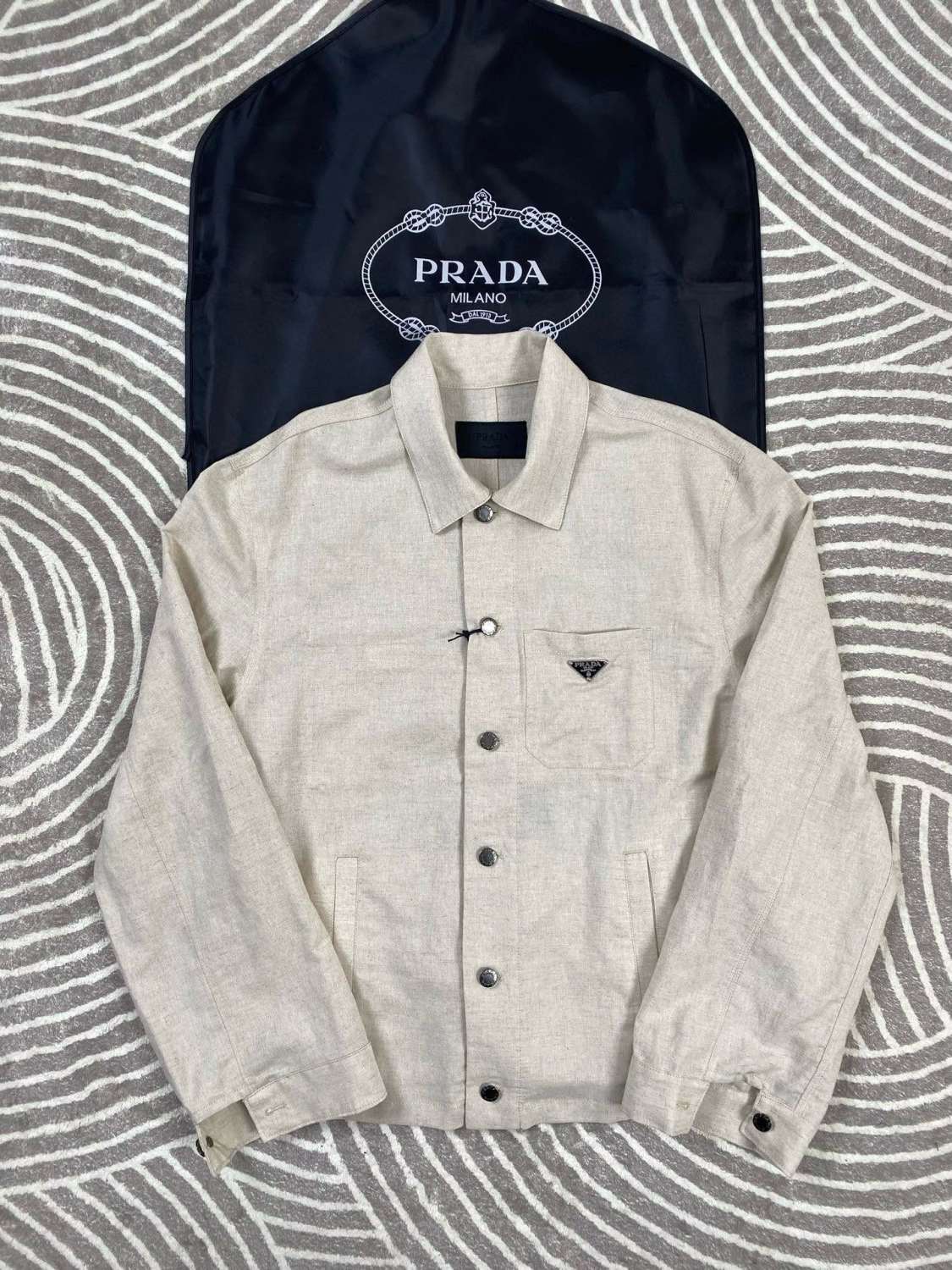 Prada Men's Spring And Fall Beige Lapel Single Breasted Long Sleeved Shirt Jacket #72511